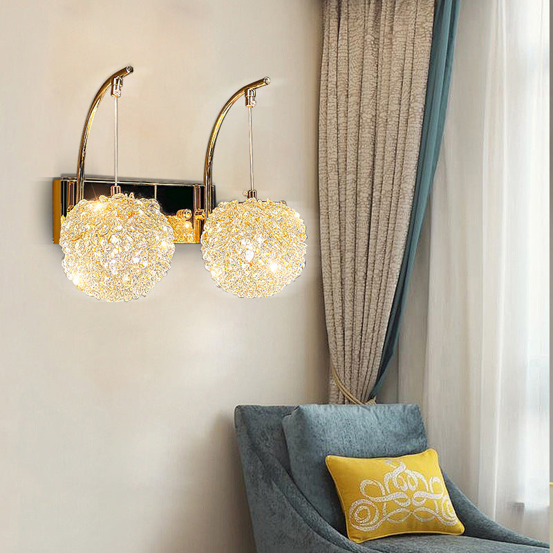 Modern Luxury Hardware Crystal Ball Diamond 1/2 Light Wall Sconce Lamp For Bedside