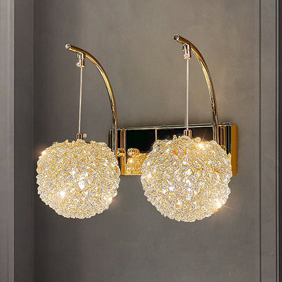 Modern Luxury Hardware Crystal Ball Diamond 1/2 Light Wall Sconce Lamp For Bedside