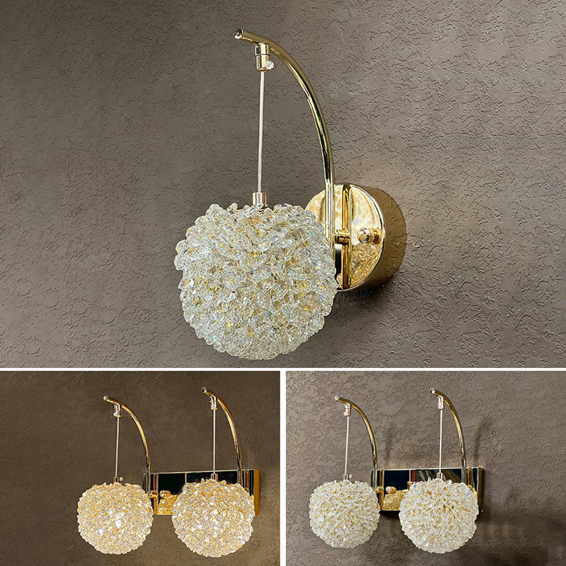 Modern Luxury Hardware Crystal Ball Diamond 1/2 Light Wall Sconce Lamp For Bedside