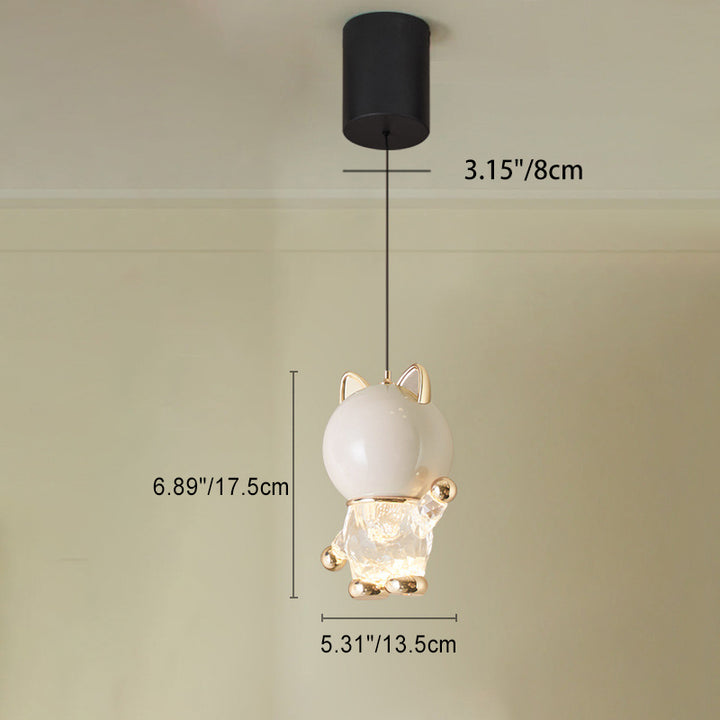 Lustre LED en acrylique, fer et alliage de zinc avec chat de dessin animé créatif contemporain pour enfants, levable, pour table de chevet 