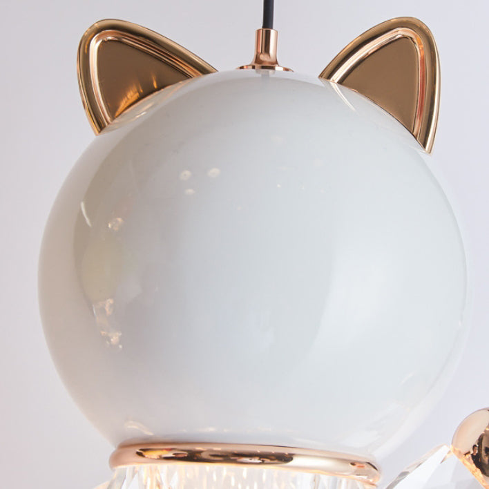 Lustre LED en acrylique, fer et alliage de zinc avec chat de dessin animé créatif contemporain pour enfants, levable, pour table de chevet 
