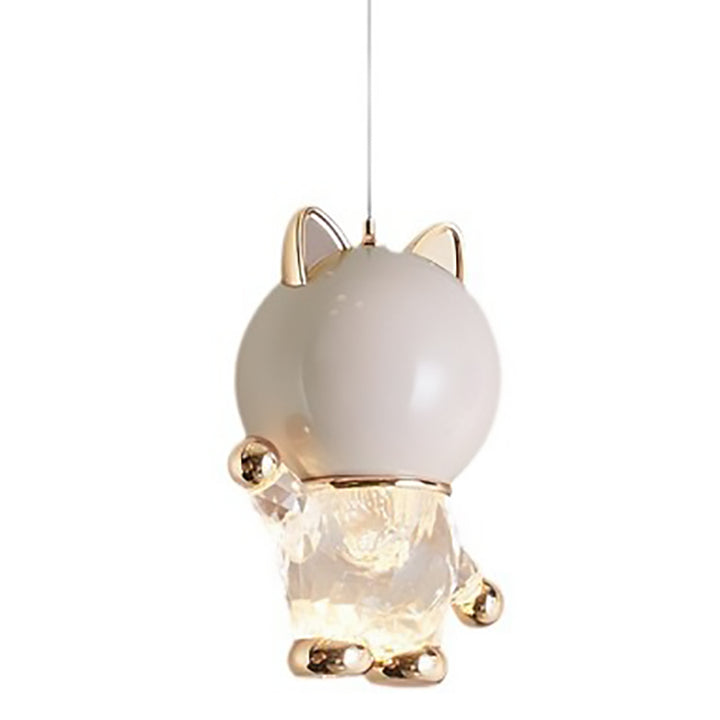 Lustre LED en acrylique, fer et alliage de zinc avec chat de dessin animé créatif contemporain pour enfants, levable, pour table de chevet 