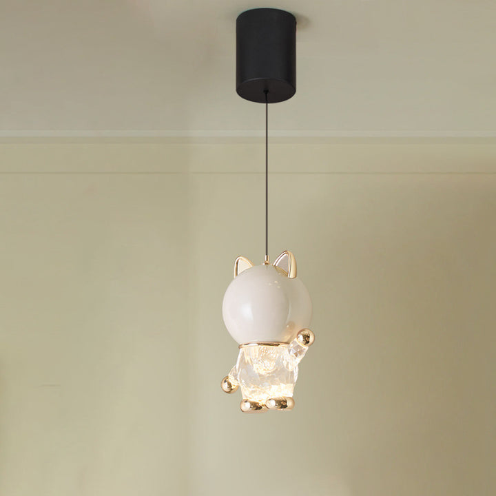 Lustre LED en acrylique, fer et alliage de zinc avec chat de dessin animé créatif contemporain pour enfants, levable, pour table de chevet 