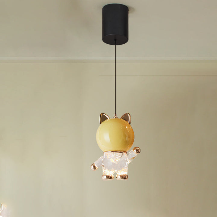 Lustre LED en acrylique, fer et alliage de zinc avec chat de dessin animé créatif contemporain pour enfants, levable, pour table de chevet 