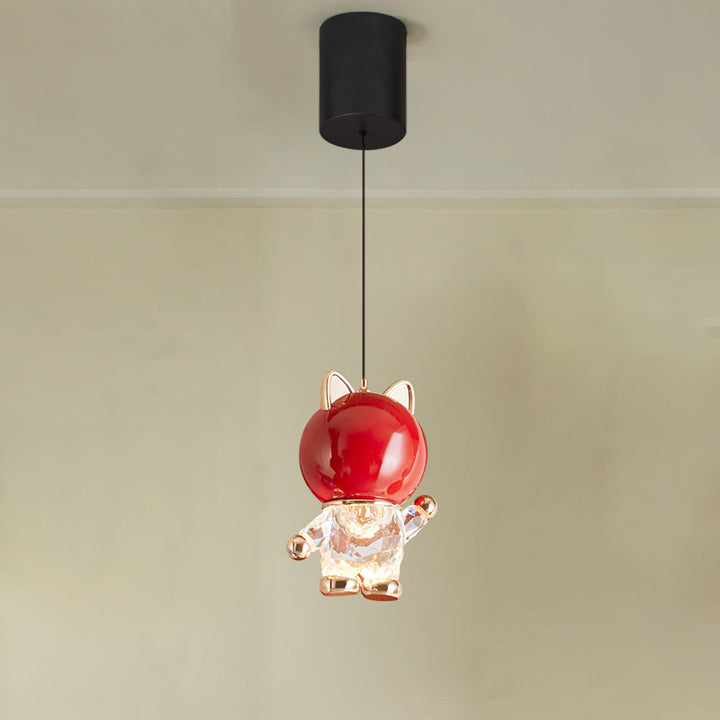 Lustre LED en acrylique, fer et alliage de zinc avec chat de dessin animé créatif contemporain pour enfants, levable, pour table de chevet 