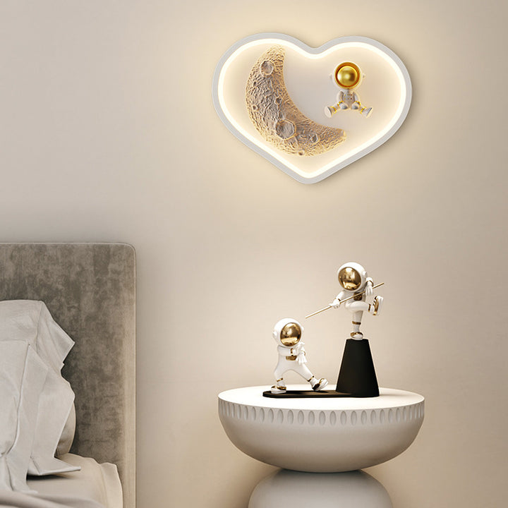 Aplique de pared LED contemporáneo nórdico de hierro acrílico resina para niños luna astronauta redondo nube corazón para mesita de noche 