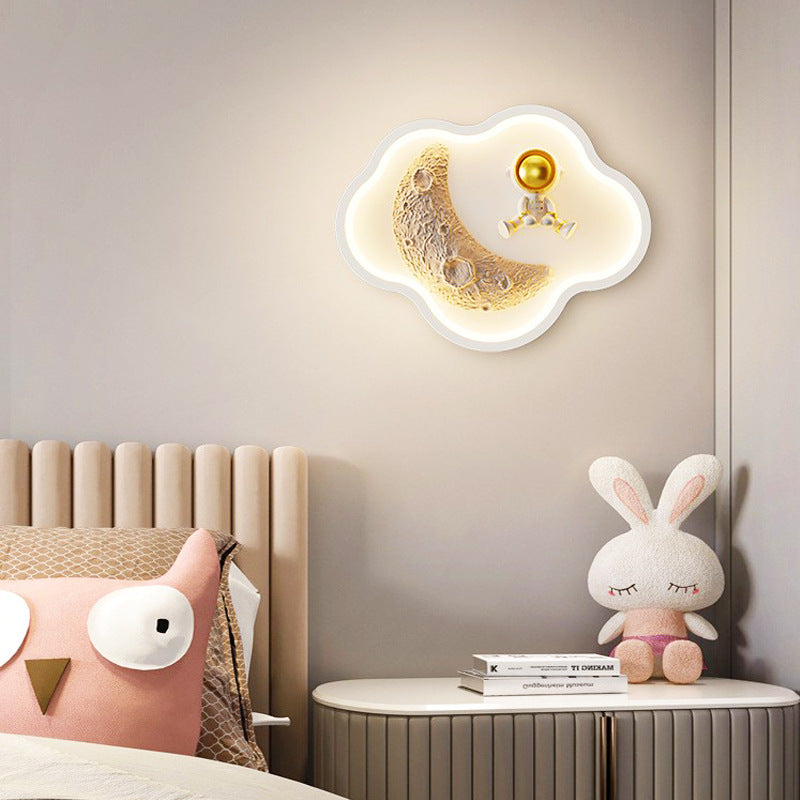Lampe murale LED contemporaine nordique en fer acrylique résine pour enfants avec astronaute lune nuage rond cœur pour chevet 