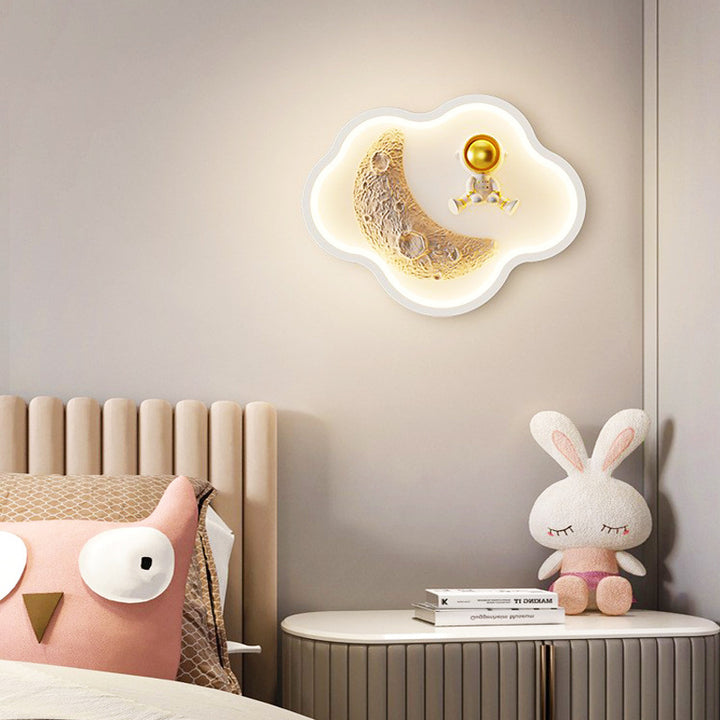 Lampe murale LED contemporaine nordique en fer acrylique résine pour enfants avec astronaute lune nuage rond cœur pour chevet 