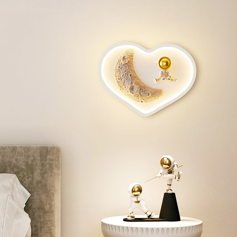 Lampe murale LED contemporaine nordique en fer acrylique résine pour enfants avec astronaute lune nuage rond cœur pour chevet 
