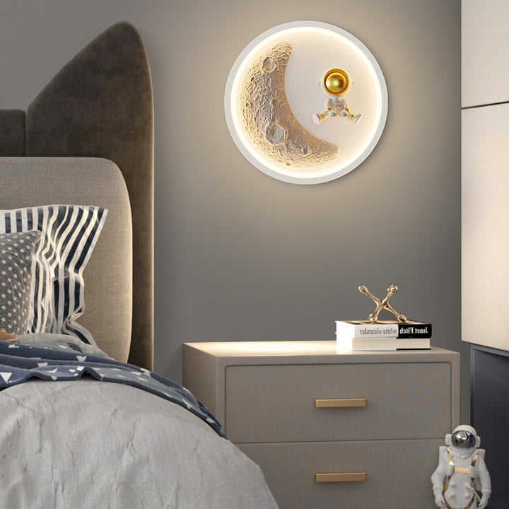 Aplique de pared LED contemporáneo nórdico de hierro acrílico resina para niños luna astronauta redondo nube corazón para mesita de noche 