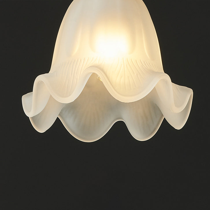 Traditional French Brass Glass Floral 1-Light Pendant Light For Bedside