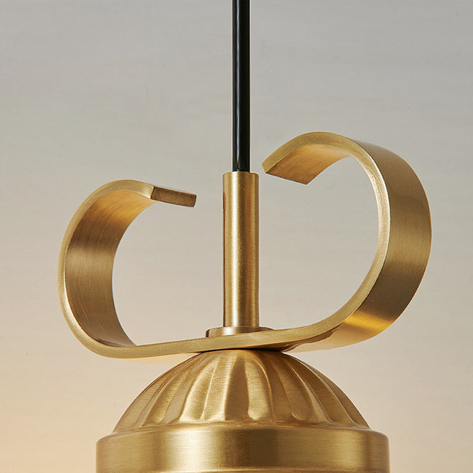 Traditional French Brass Glass Floral 1-Light Pendant Light For Bedside