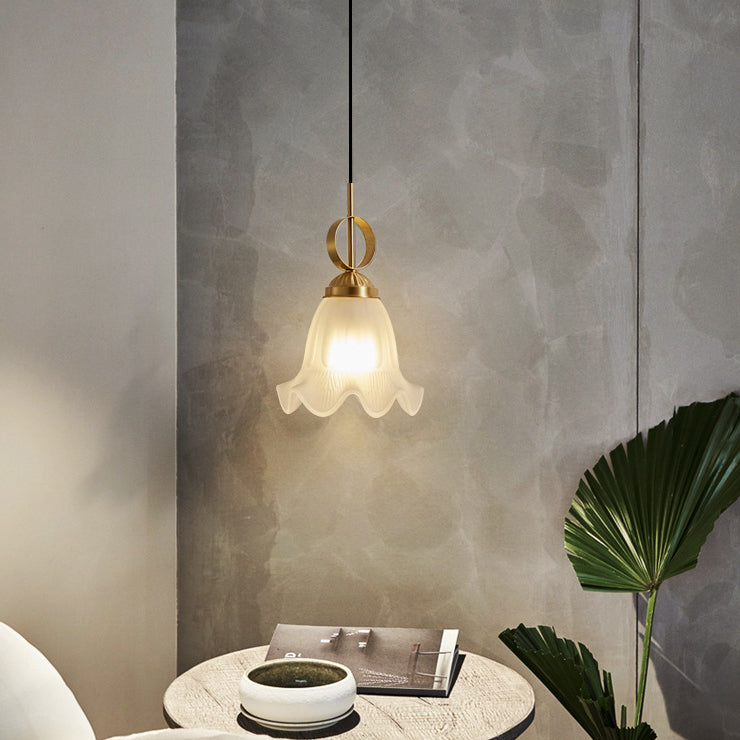 Traditional French Brass Glass Floral 1-Light Pendant Light For Bedside