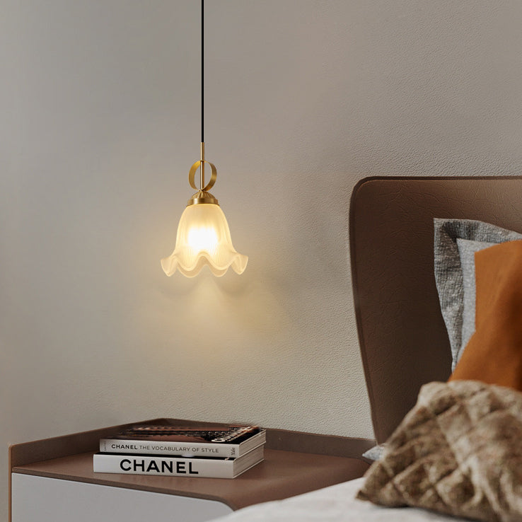 Traditional French Brass Glass Floral 1-Light Pendant Light For Bedside