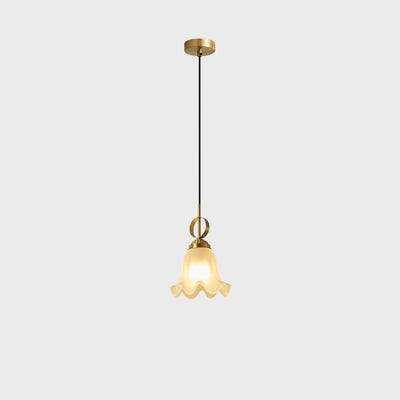 Traditional French Brass Glass Floral 1-Light Pendant Light For Bedside