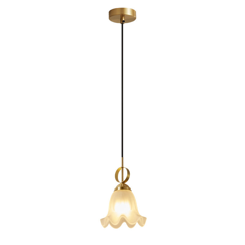 Traditional French Brass Glass Floral 1-Light Pendant Light For Bedside