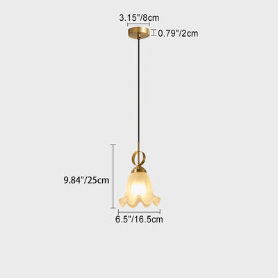 Traditional French Brass Glass Floral 1-Light Pendant Light For Bedside