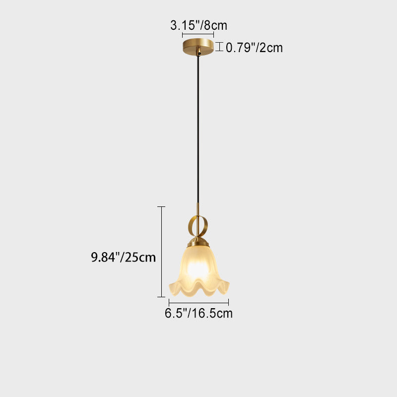 Traditional French Brass Glass Floral 1-Light Pendant Light For Bedside