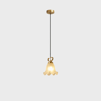 Traditional French Brass Glass Floral 1-Light Pendant Light For Bedside