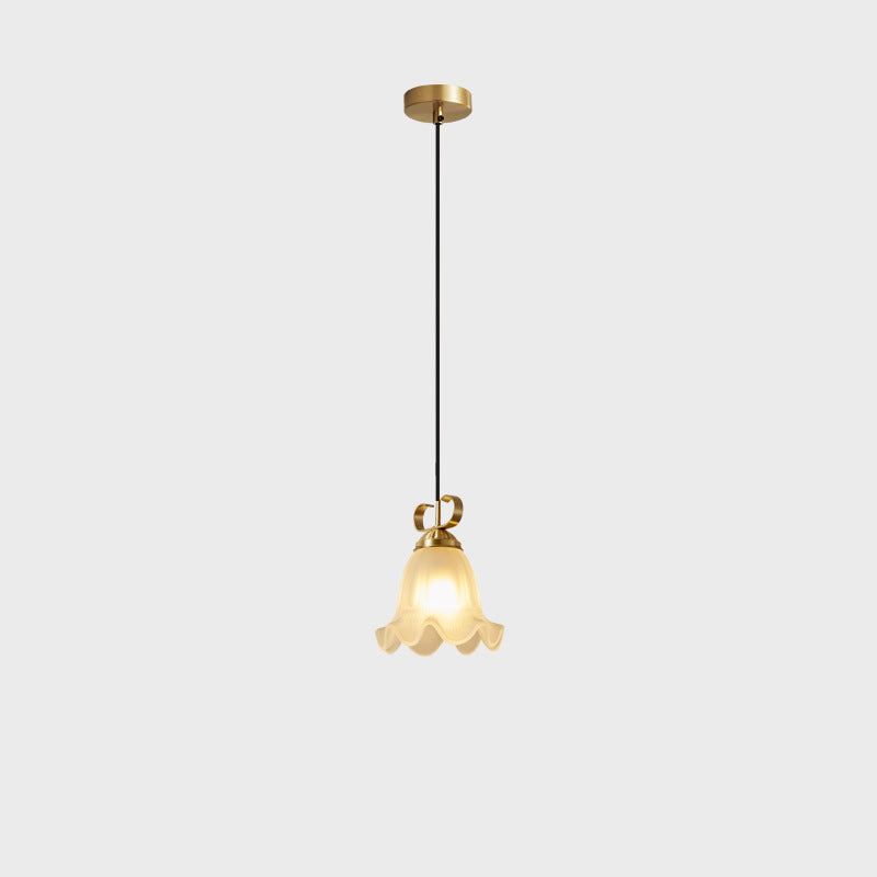 Traditional French Brass Glass Floral 1-Light Pendant Light For Bedside
