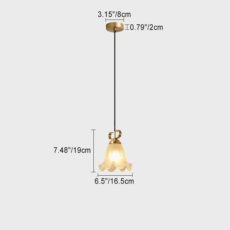 Traditional French Brass Glass Floral 1-Light Pendant Light For Bedside
