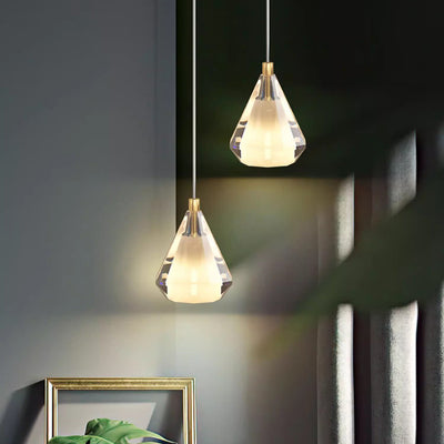 Modern Luxury Brass Crystal Triangle Diamond 1/2/3 Light Pendant Light For Bedside