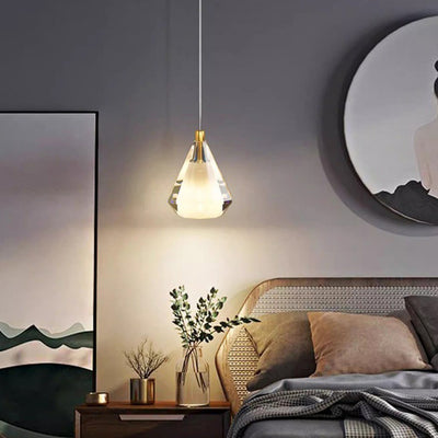 Modern Luxury Brass Crystal Triangle Diamond 1/2/3 Light Pendant Light For Bedside