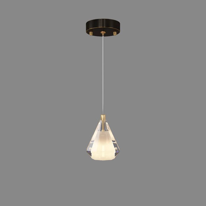 Modern Luxury Brass Crystal Triangle Diamond 1/2/3 Light Pendant Light For Bedside