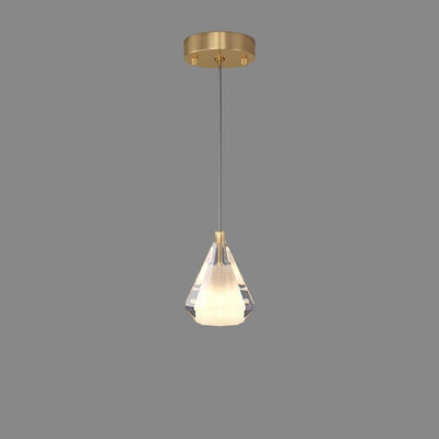 Modern Luxury Brass Crystal Triangle Diamond 1/2/3 Light Pendant Light For Bedside