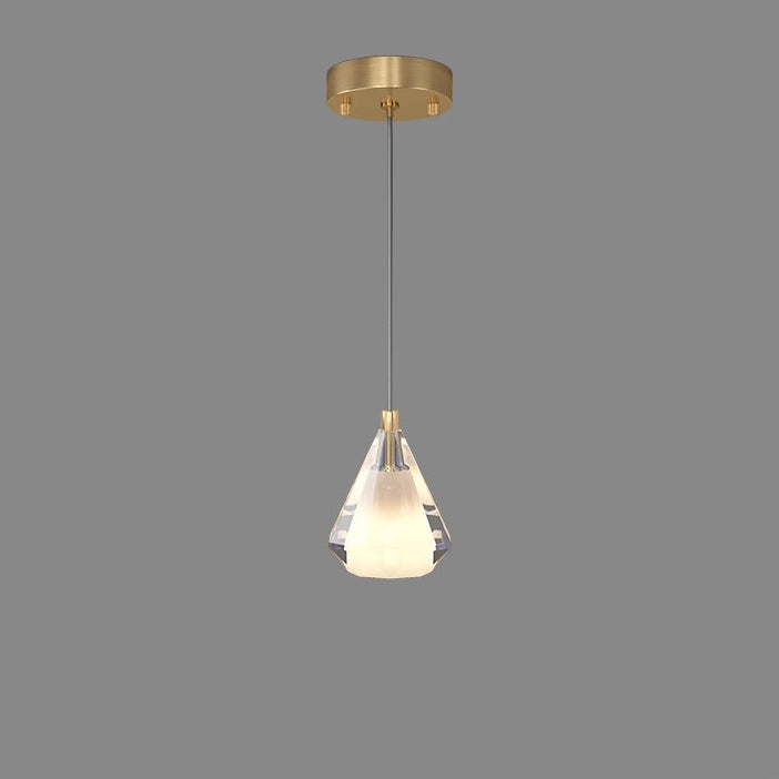 Modern Luxury Brass Crystal Triangle Diamond 1/2/3 Light Pendant Light For Bedside