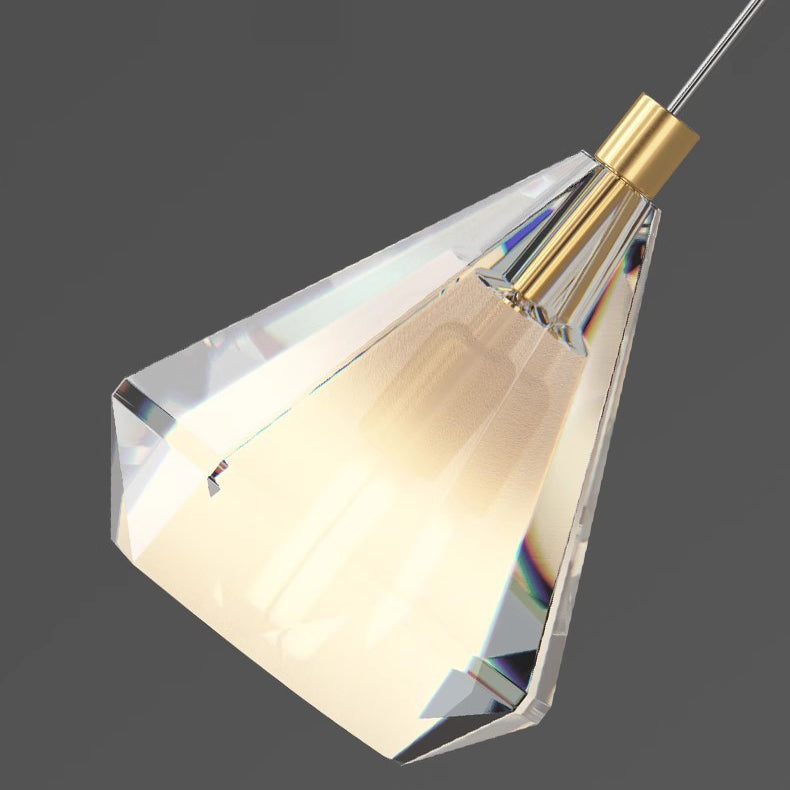 Modern Luxury Brass Crystal Triangle Diamond 1/2/3 Light Pendant Light For Bedside