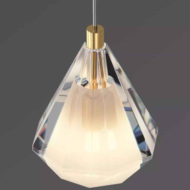 Modern Luxury Brass Crystal Triangle Diamond 1/2/3 Light Pendant Light For Bedside