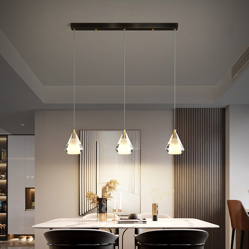 Modern Luxury Brass Crystal Triangle Diamond 1/2/3 Light Pendant Light For Bedside