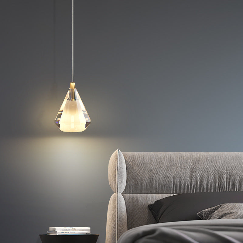 Modern Luxury Brass Crystal Triangle Diamond 1/2/3 Light Pendant Light For Bedside