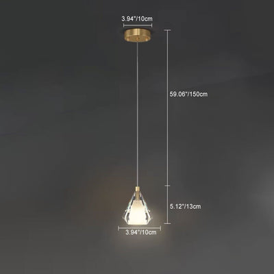 Modern Luxury Brass Crystal Triangle Diamond 1/2/3 Light Pendant Light For Bedside