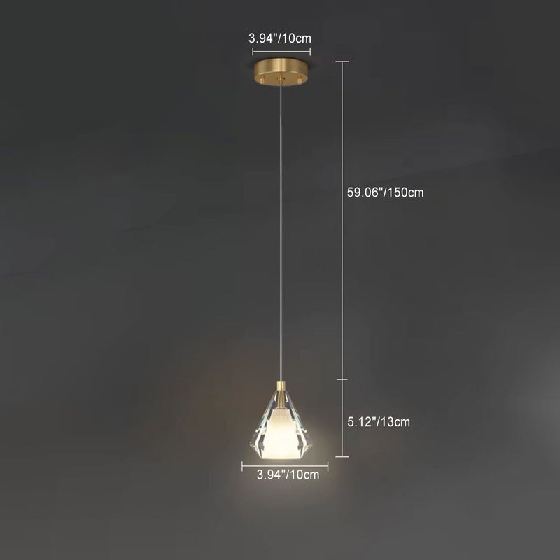Modern Luxury Brass Crystal Triangle Diamond 1/2/3 Light Pendant Light For Bedside