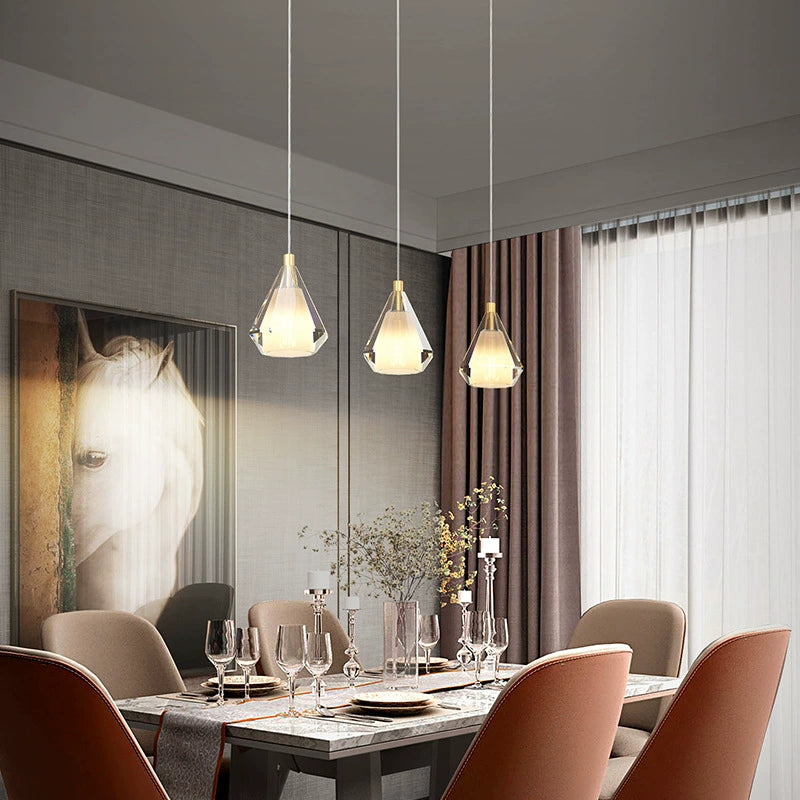 Modern Luxury Brass Crystal Triangle Diamond 1/2/3 Light Pendant Light For Bedside