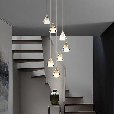 Modern Luxury Brass Crystal Triangle Diamond 1/2/3 Light Pendant Light For Bedside