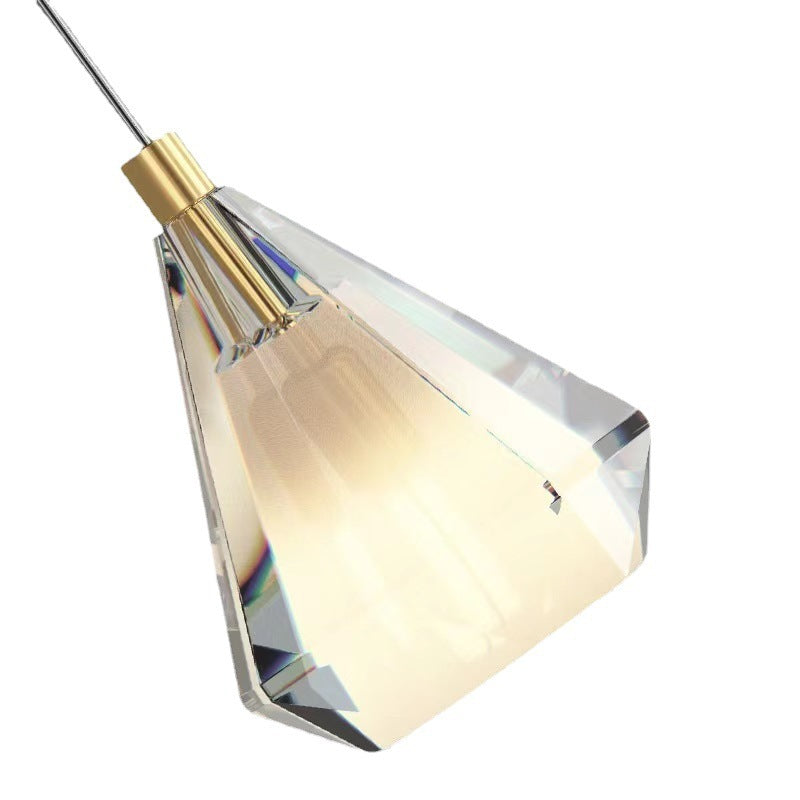 Modern Luxury Brass Crystal Triangle Diamond 1/2/3 Light Pendant Light For Bedside