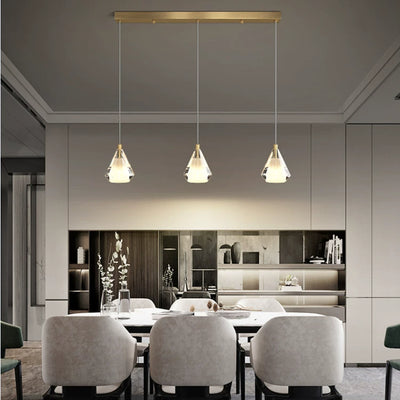 Modern Luxury Brass Crystal Triangle Diamond 1/2/3 Light Pendant Light For Bedside