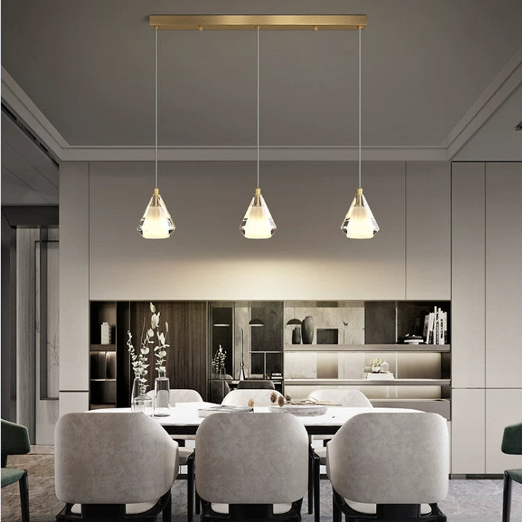 Modern Luxury Brass Crystal Triangle Diamond 1/2/3 Light Pendant Light For Bedside