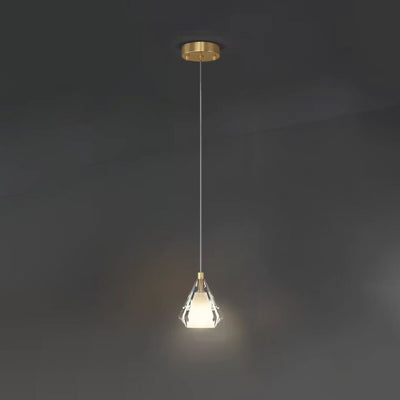Modern Luxury Brass Crystal Triangle Diamond 1/2/3 Light Pendant Light For Bedside