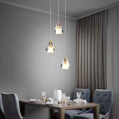 Modern Luxury Brass Crystal Triangle Diamond 1/2/3 Light Pendant Light For Bedside