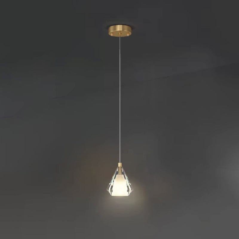 Modern Luxury Brass Crystal Triangle Diamond 1/2/3 Light Pendant Light For Bedside