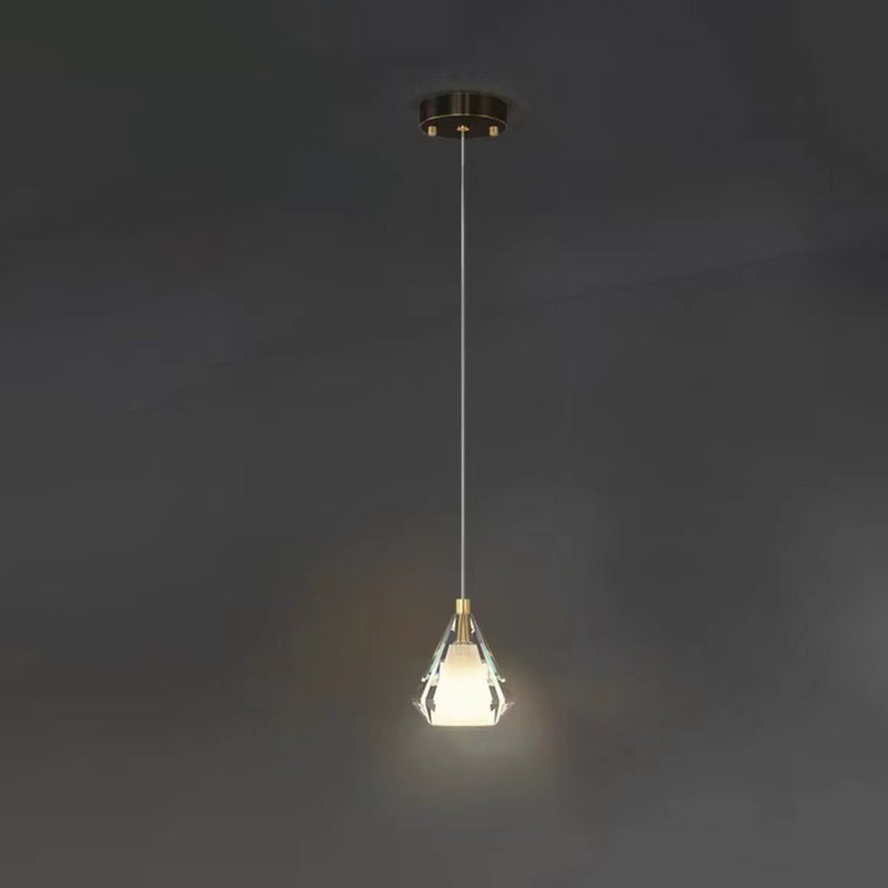 Modern Luxury Brass Crystal Triangle Diamond 1/2/3 Light Pendant Light For Bedside