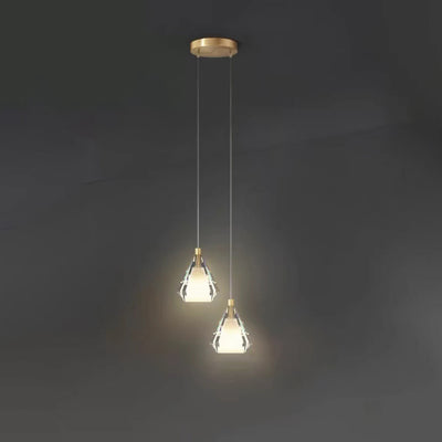 Modern Luxury Brass Crystal Triangle Diamond 1/2/3 Light Pendant Light For Bedside
