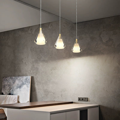 Modern Luxury Brass Crystal Triangle Diamond 1/2/3 Light Pendant Light For Bedside