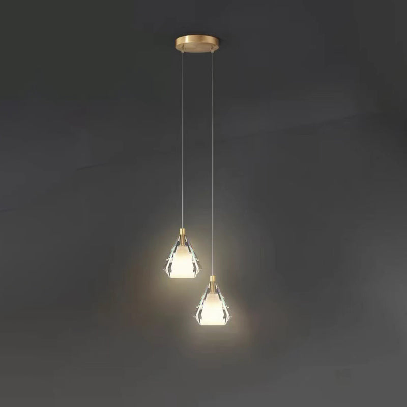 Modern Luxury Brass Crystal Triangle Diamond 1/2/3 Light Pendant Light For Bedside