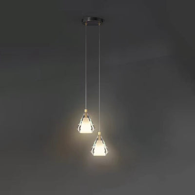 Modern Luxury Brass Crystal Triangle Diamond 1/2/3 Light Pendant Light For Bedside