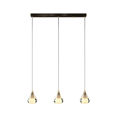 Modern Luxury Brass Crystal Triangle Diamond 1/2/3 Light Pendant Light For Bedside